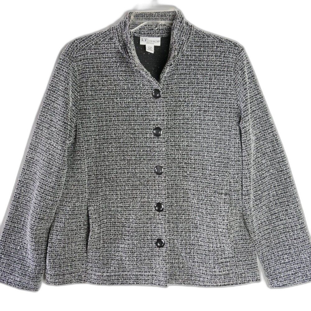 The Tog Shop Women's Petites Medium PM Button Knit Jacket Gray